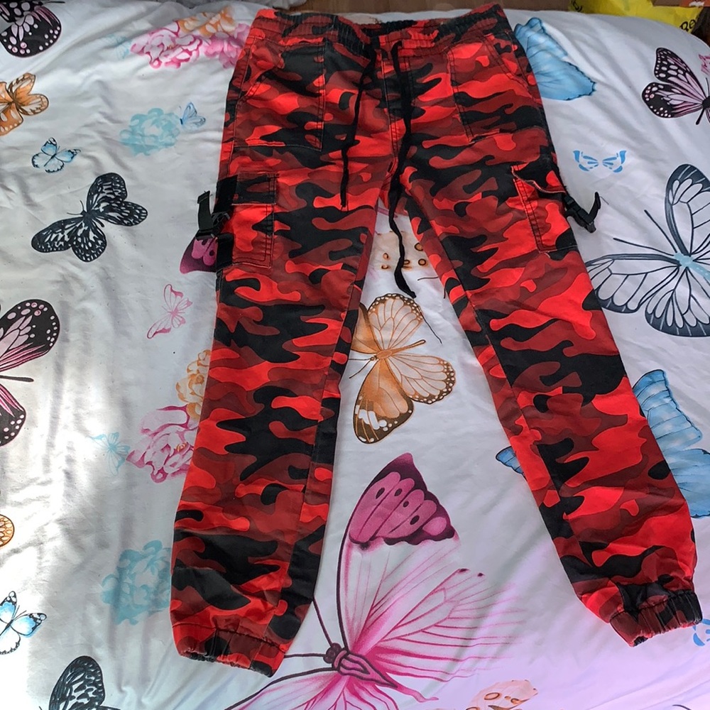 Red and black cargo pants